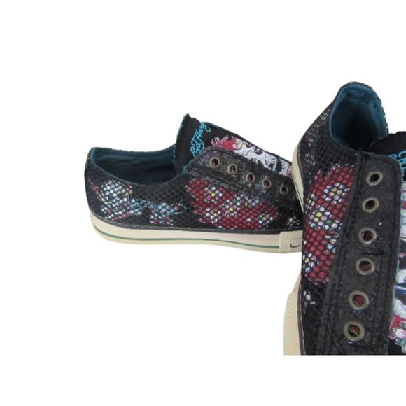 Y2K Don-Ed Hardy Black Lace less Fishnet/Mesh Skull Sneakers Size 10 - Picture 4 of 9